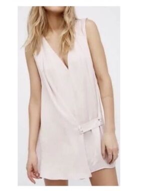 NWT Rare Free People pale Pink Satin flowy v neck ruched mini dress S